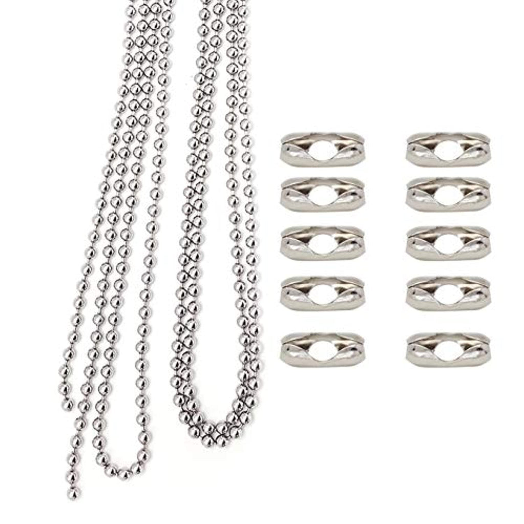 10 Feet Length Ball Chain, Number 13 Size, Stainless Steel, 10 Matching B Couplings